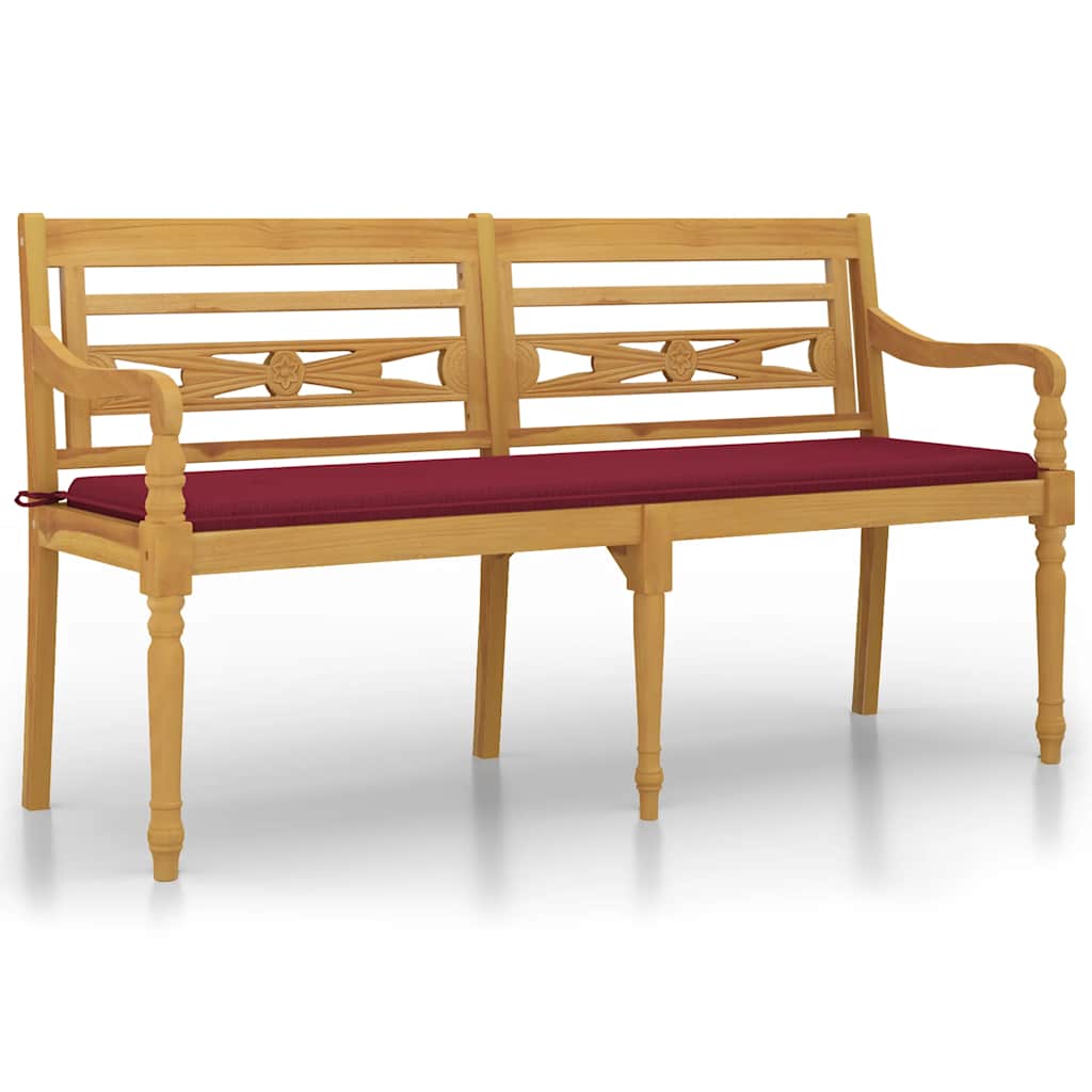 Bankje Batavia met wijnrood kussen 150 cm massief teakhout is nu te koop bij PeponiXL, paradijselijk wonen!