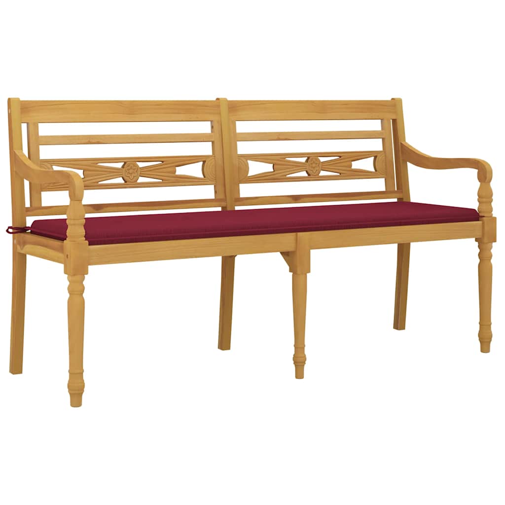 Bankje Batavia met wijnrood kussen 150 cm massief teakhout is nu te koop bij PeponiXL, paradijselijk wonen!