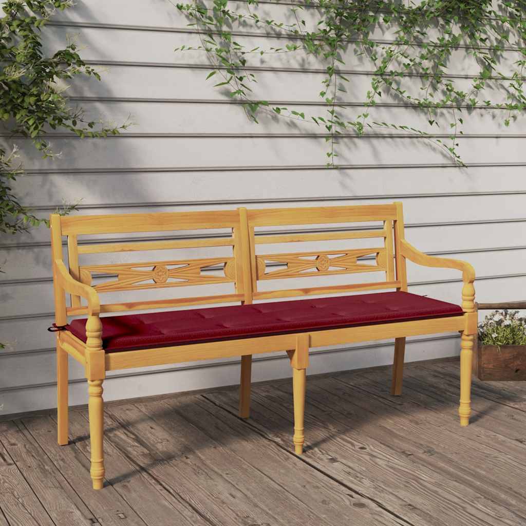 Bankje Batavia met wijnrood kussen 150 cm massief teakhout is nu te koop bij PeponiXL, paradijselijk wonen!