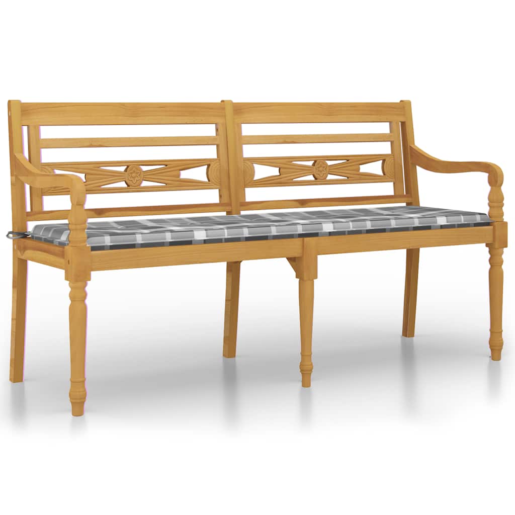 Bankje Batavia met ruitpatroon kussen 150 cm massief teakhout is nu te koop bij PeponiXL, paradijselijk wonen!