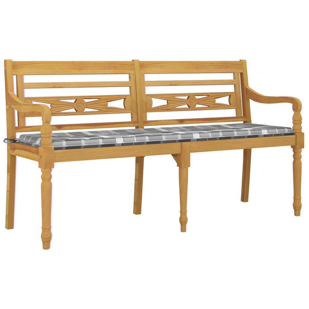 Bankje Batavia met ruitpatroon kussen 150 cm massief teakhout is nu te koop bij PeponiXL, paradijselijk wonen!