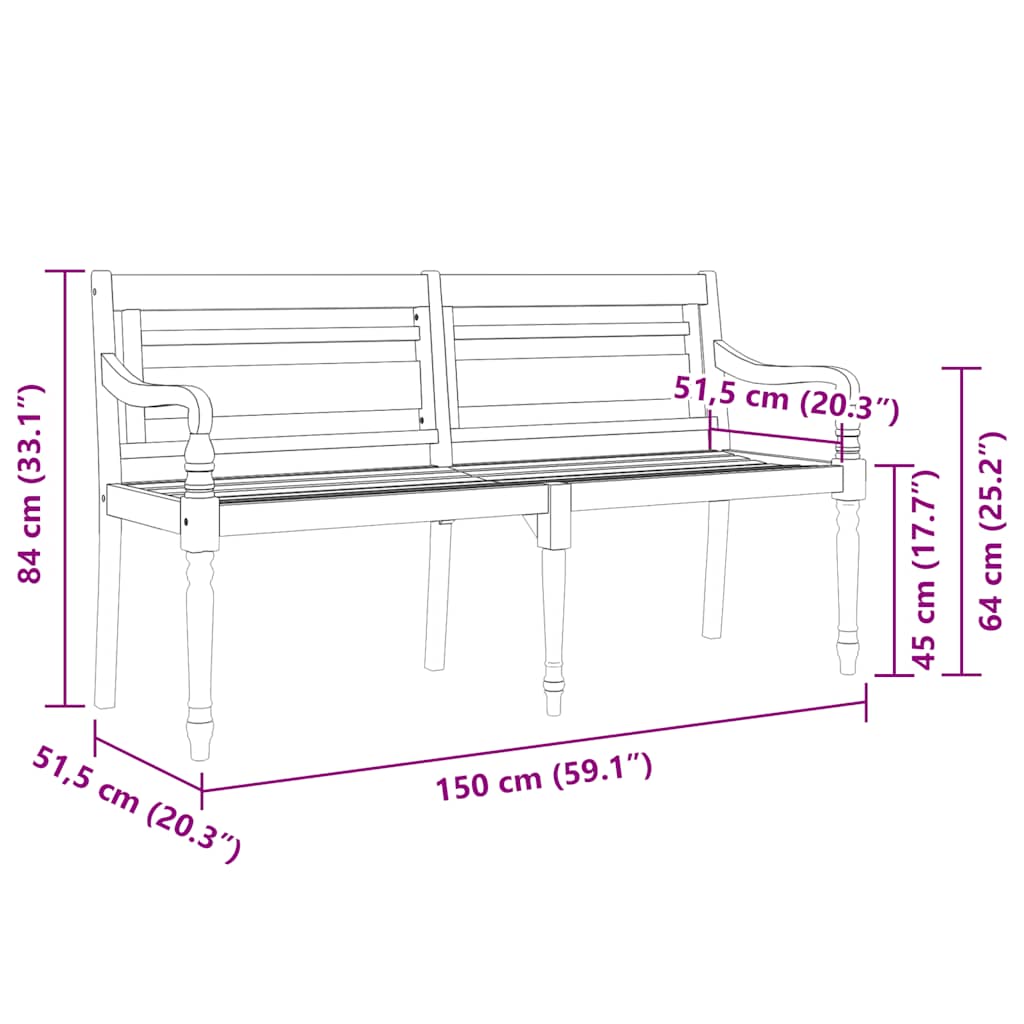 Bankje Batavia met ruitpatroon kussen 150 cm massief teakhout is nu te koop bij PeponiXL, paradijselijk wonen!