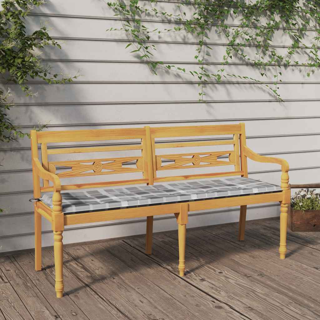 Bankje Batavia met ruitpatroon kussen 150 cm massief teakhout is nu te koop bij PeponiXL, paradijselijk wonen!