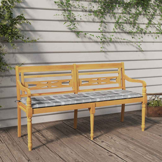 Bankje Batavia met ruitpatroon kussen 150 cm massief teakhout is nu te koop bij PeponiXL, paradijselijk wonen!