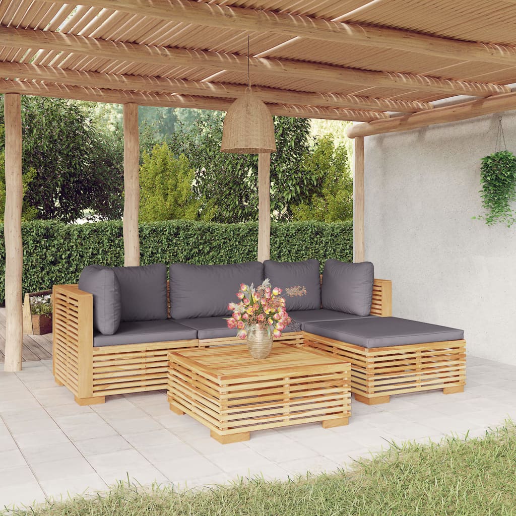 5-delige Loungeset met kussens massief teakhout is nu te koop bij PeponiXL, paradijselijk wonen!