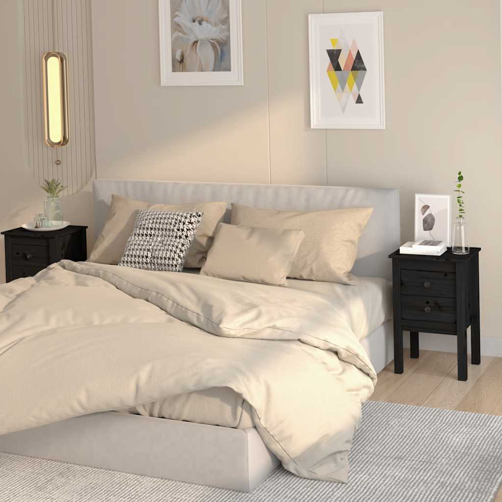 Nachtkastjes 2 st 40x35x61,5 cm massief grenenhout zwart is nu te koop bij PeponiXL, paradijselijk wonen!