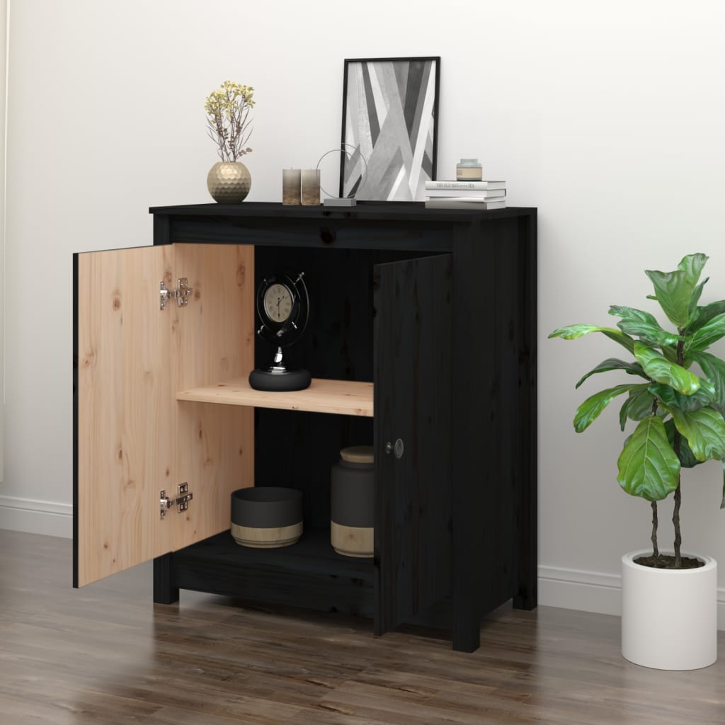 Dressoir 70x35x80 cm massief grenenhout zwart is nu te koop bij PeponiXL, paradijselijk wonen!