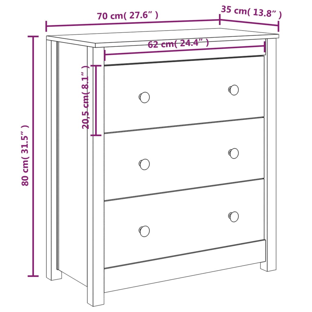 Dressoir 70x35x80 cm massief grenenhout wit is nu te koop bij PeponiXL, paradijselijk wonen!