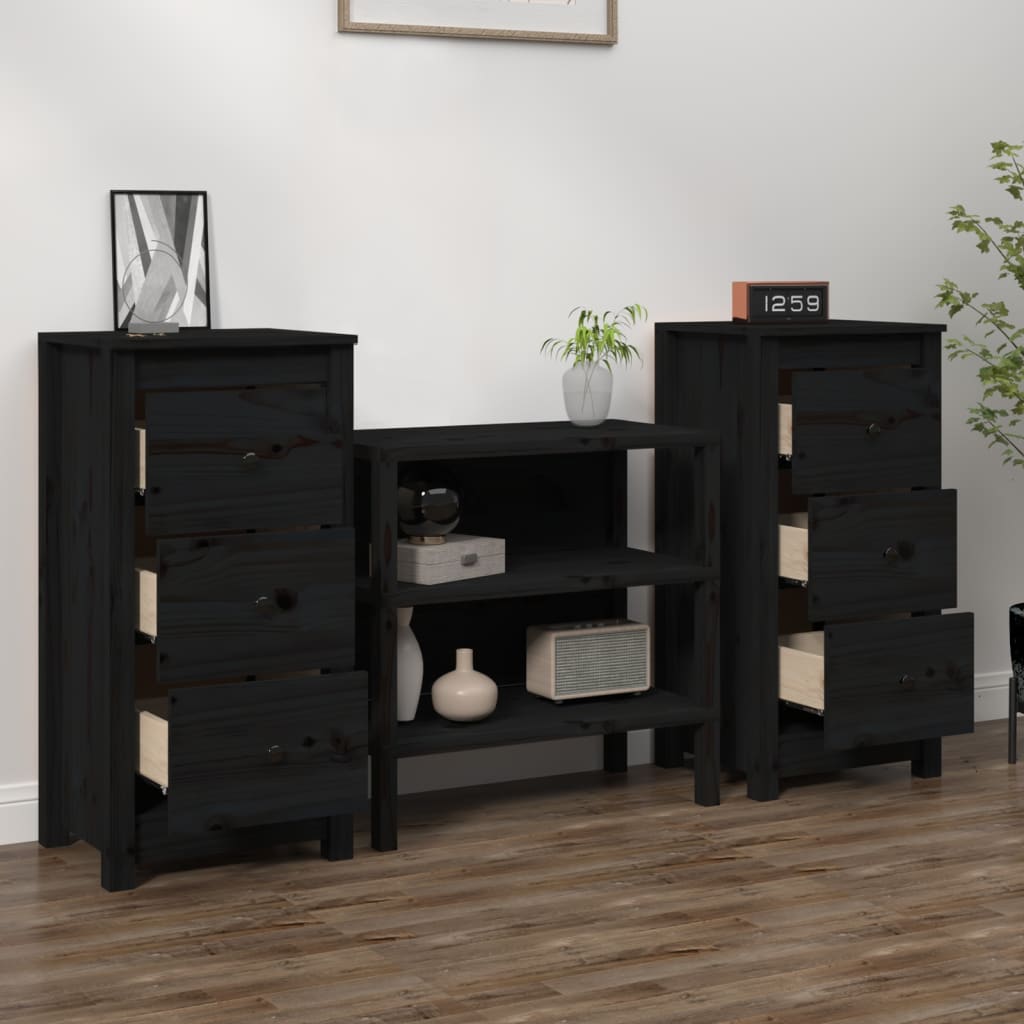 Dressoirs 2 st 40x35x80 cm massief grenenhout zwart is nu te koop bij PeponiXL, paradijselijk wonen!