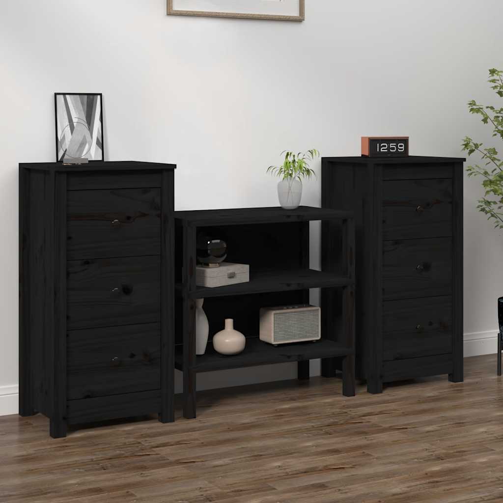 Dressoirs 2 st 40x35x80 cm massief grenenhout zwart is nu te koop bij PeponiXL, paradijselijk wonen!