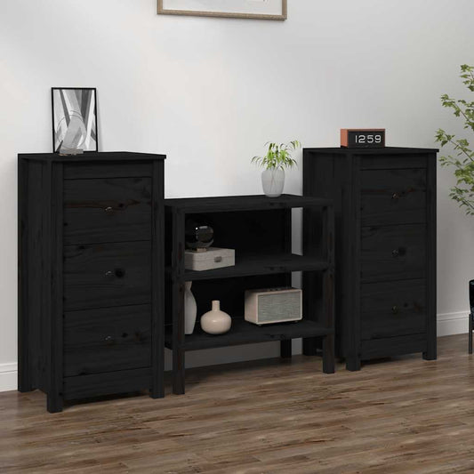 Dressoirs 2 st 40x35x80 cm massief grenenhout zwart is nu te koop bij PeponiXL, paradijselijk wonen!