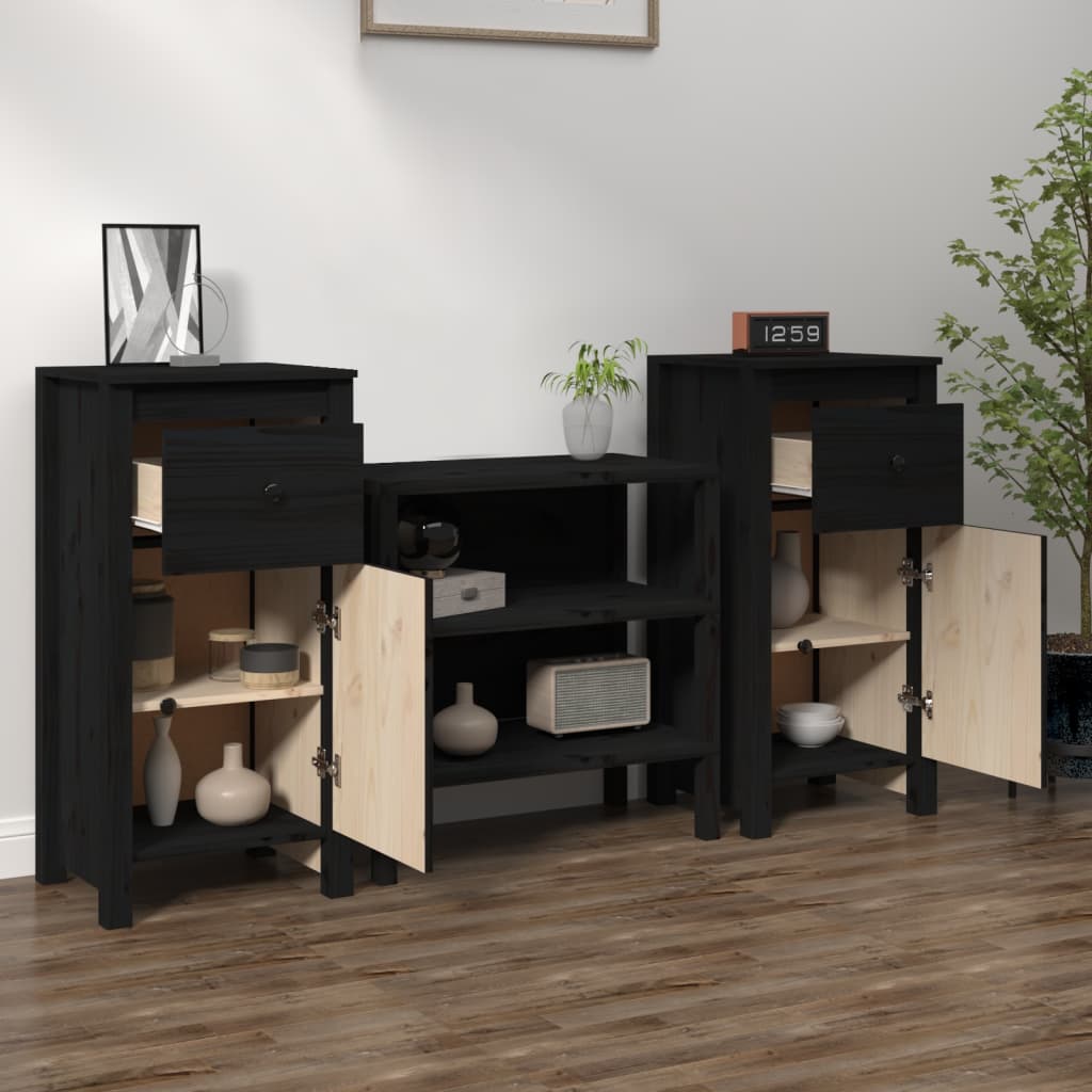 Dressoirs 2 st 40x35x80 cm massief grenenhout zwart is nu te koop bij PeponiXL, paradijselijk wonen!