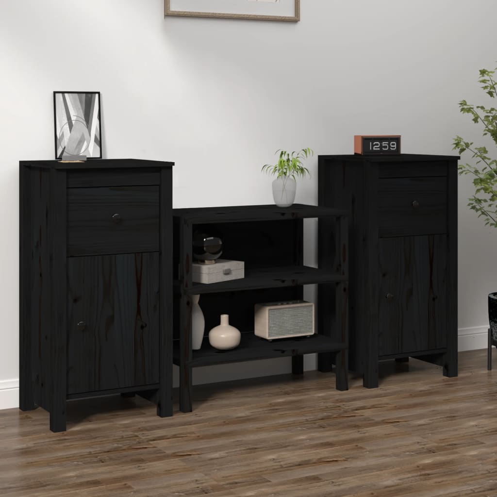 Dressoirs 2 st 40x35x80 cm massief grenenhout zwart is nu te koop bij PeponiXL, paradijselijk wonen!