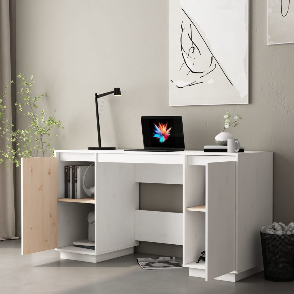 Bureau 140x50x75 cm massief grenenhout wit is nu te koop bij PeponiXL, paradijselijk wonen!