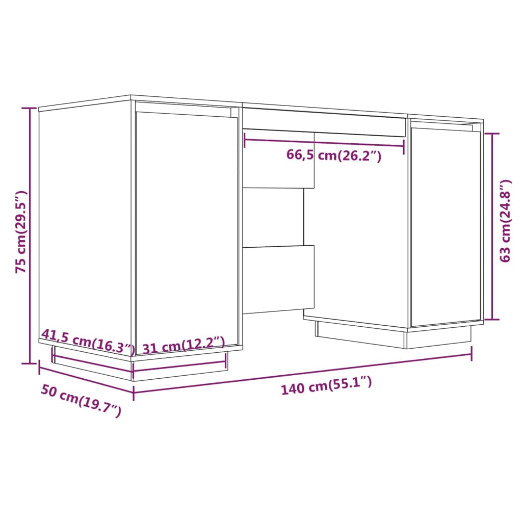 Bureau 140x50x75 cm massief grenenhout wit is nu te koop bij PeponiXL, paradijselijk wonen!