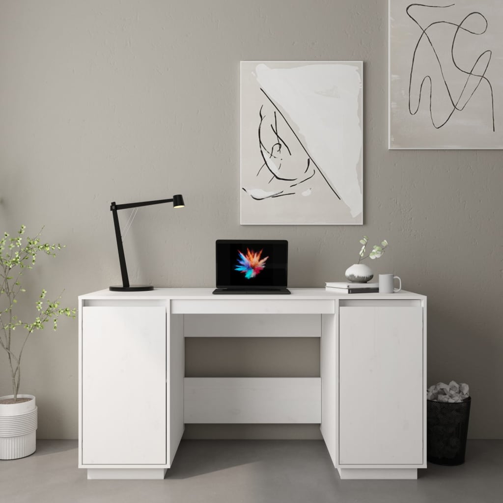 Bureau 140x50x75 cm massief grenenhout wit is nu te koop bij PeponiXL, paradijselijk wonen!