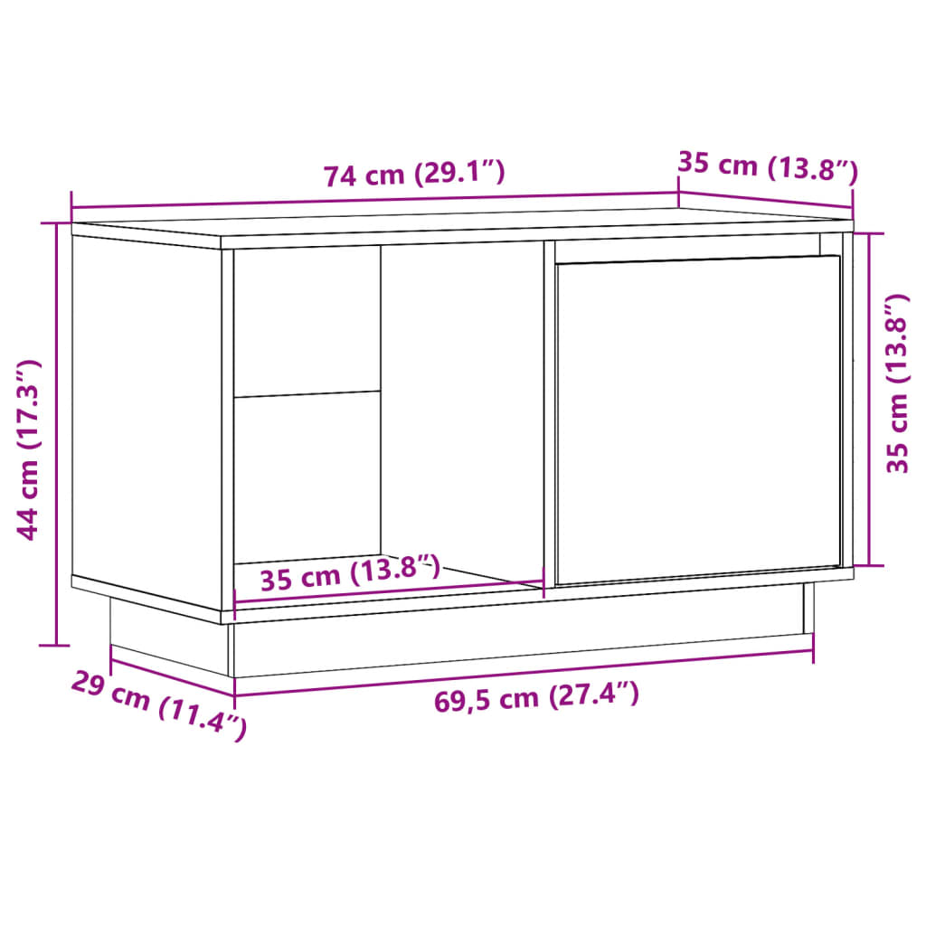 Tv-meubel 74x35x44 cm massief grenenhout is nu te koop bij PeponiXL, paradijselijk wonen!