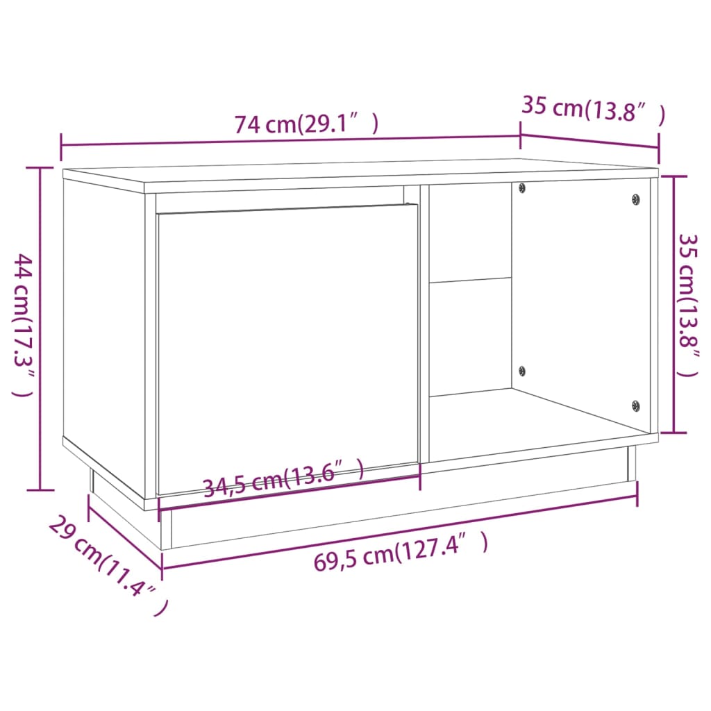 Tv-meubel 74x35x44 cm massief grenenhout wit is nu te koop bij PeponiXL, paradijselijk wonen!