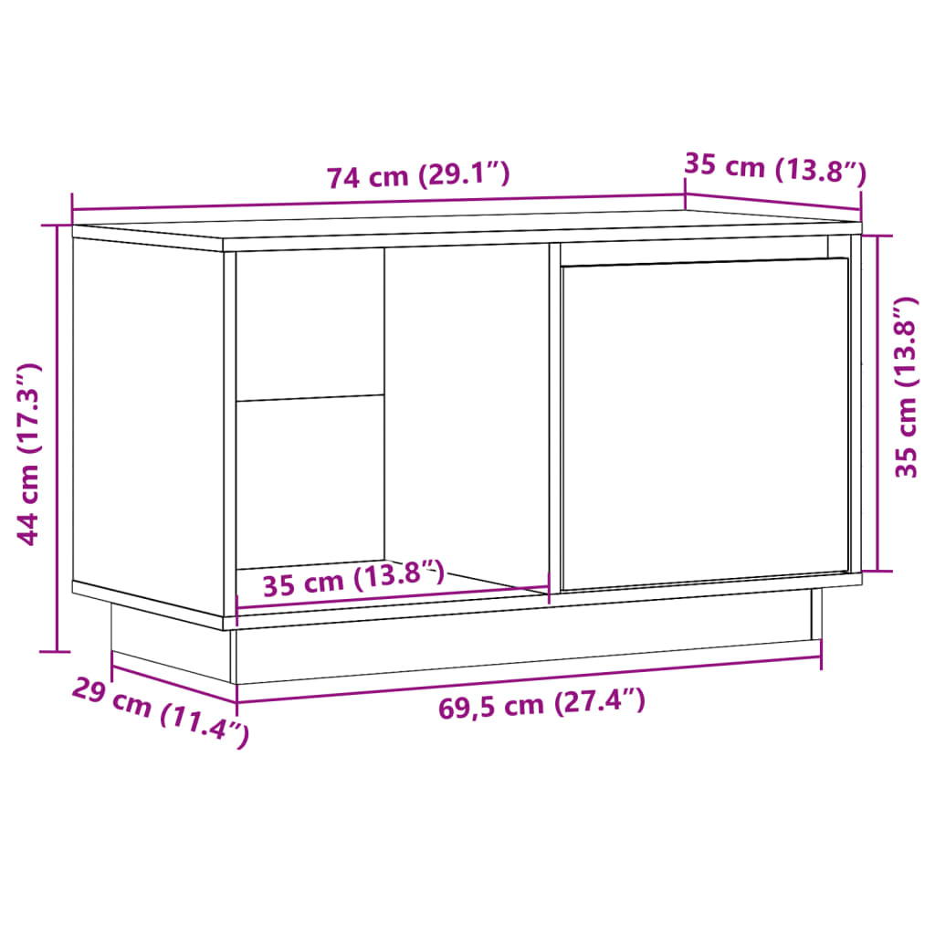 Tv-meubel 74x35x44 cm massief grenenhout wit is nu te koop bij PeponiXL, paradijselijk wonen!