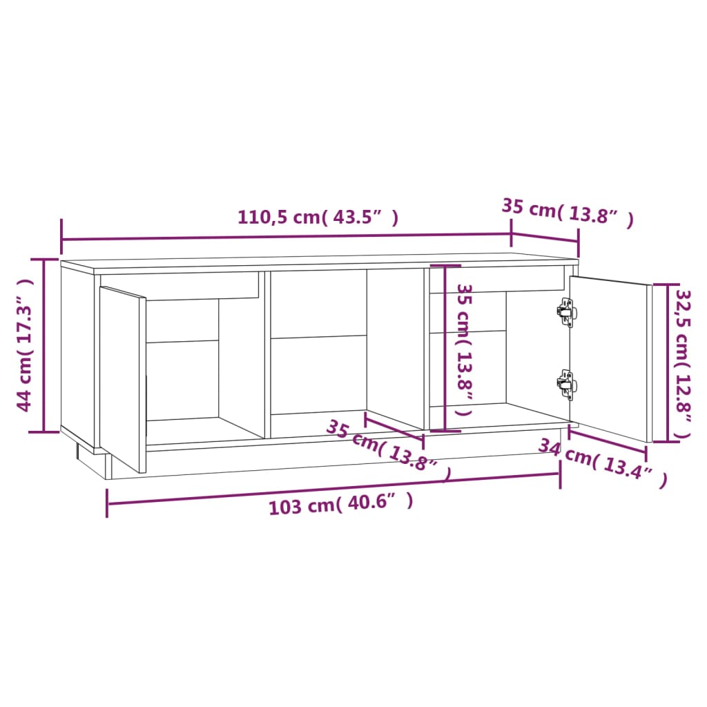 Tv-meubel 110,5x35x44 cm massief grenenhout honingbruin is nu te koop bij PeponiXL, paradijselijk wonen!