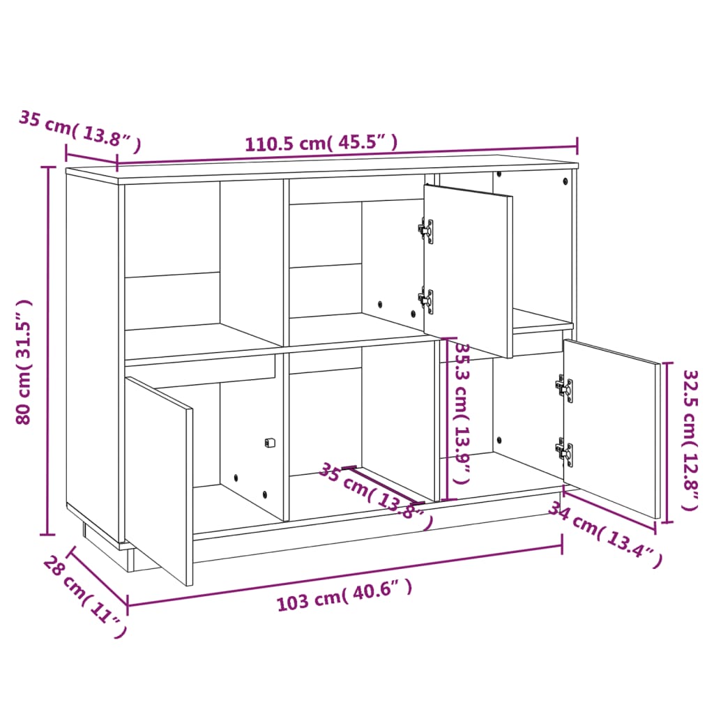 Dressoir 110,5x35x80 cm massief grenenhout is nu te koop bij PeponiXL, paradijselijk wonen!