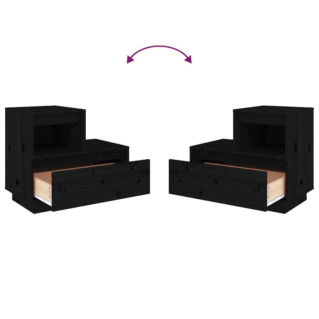 Nachtkastjes 2 st 60x34x51 cm massief grenenhout zwart is nu te koop bij PeponiXL, paradijselijk wonen!
