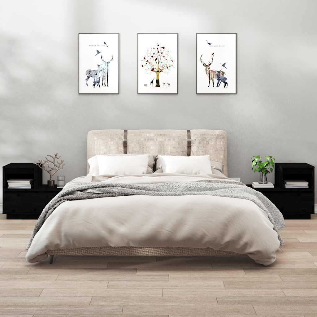 Nachtkastjes 2 st 60x34x51 cm massief grenenhout zwart is nu te koop bij PeponiXL, paradijselijk wonen!