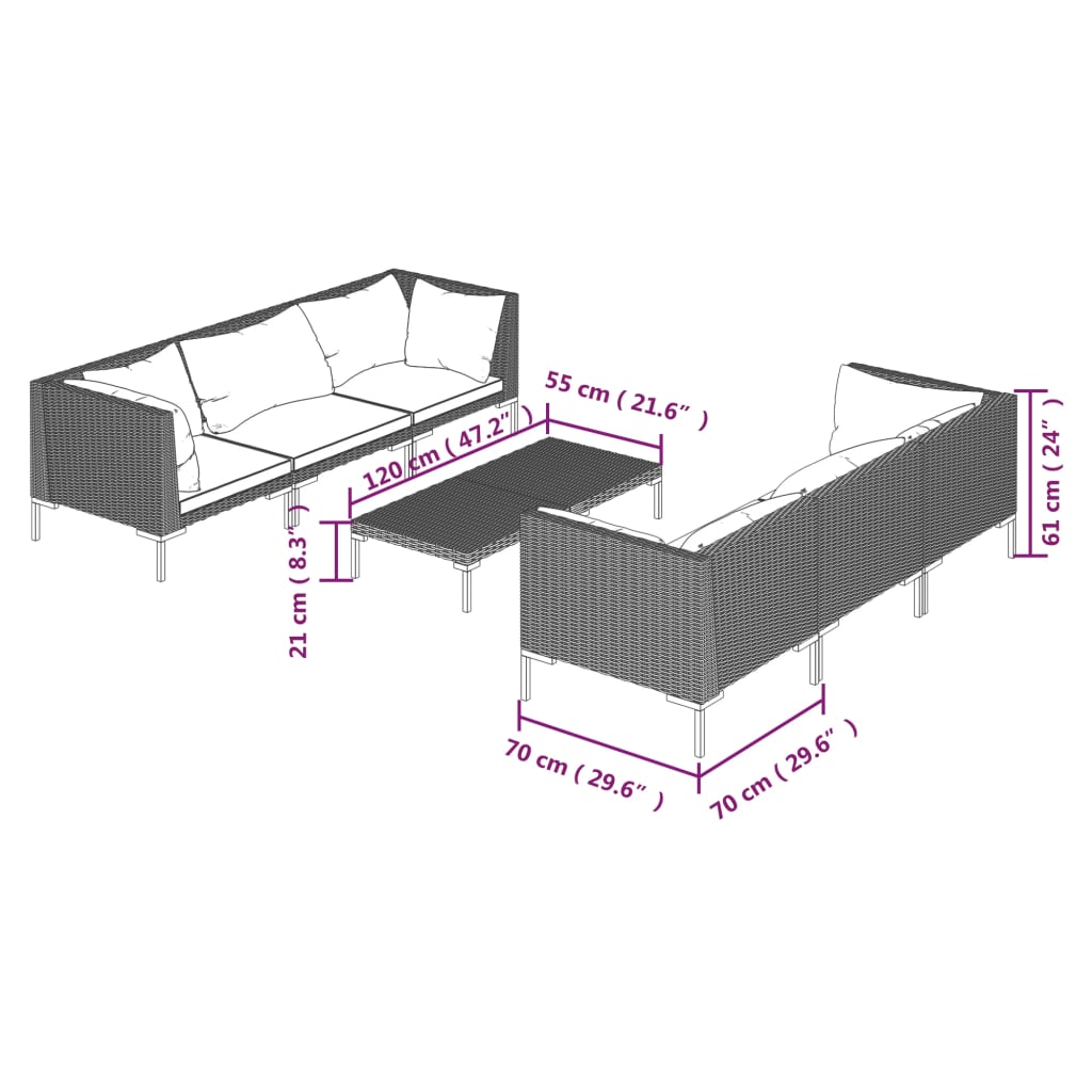 7-delige Loungeset met kussens poly rattan donkergrijs is nu te koop bij PeponiXL, paradijselijk wonen!