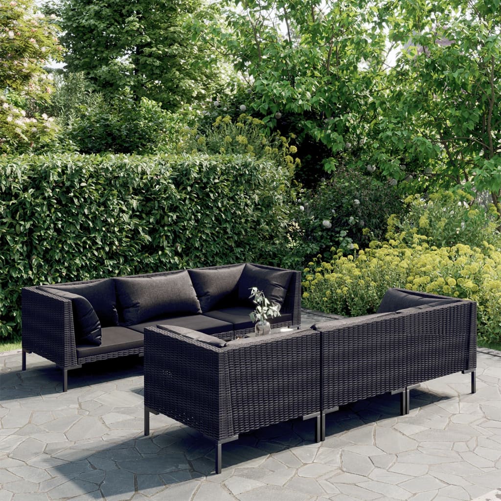 7-delige Loungeset met kussens poly rattan donkergrijs is nu te koop bij PeponiXL, paradijselijk wonen!