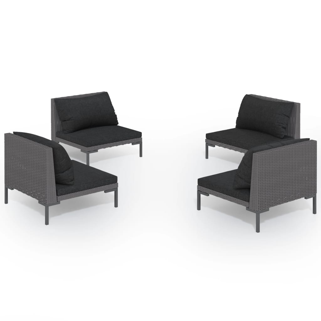 4-delige Loungeset met kussens poly rattan donkergrijs is nu te koop bij PeponiXL, paradijselijk wonen!