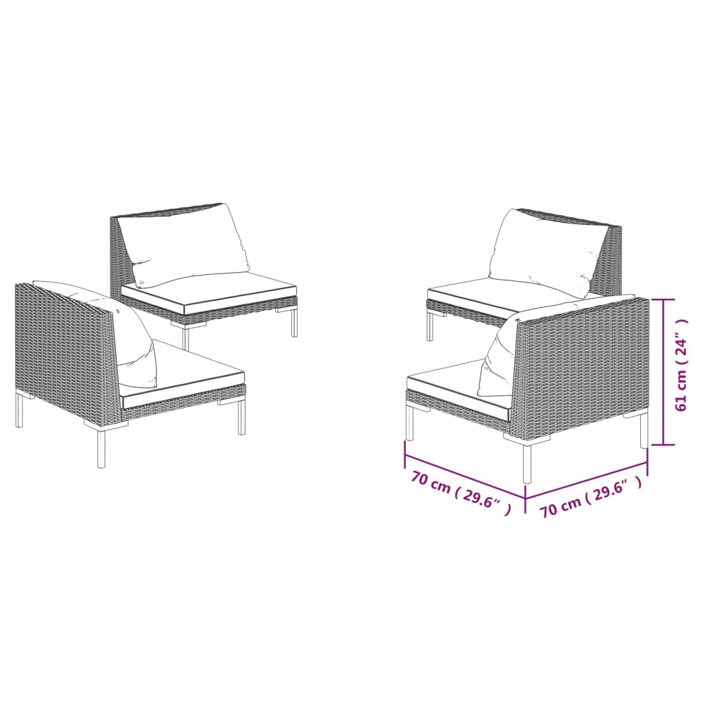 4-delige Loungeset met kussens poly rattan donkergrijs is nu te koop bij PeponiXL, paradijselijk wonen!