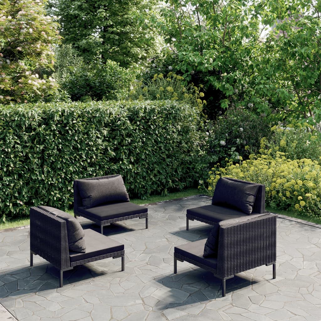 4-delige Loungeset met kussens poly rattan donkergrijs is nu te koop bij PeponiXL, paradijselijk wonen!