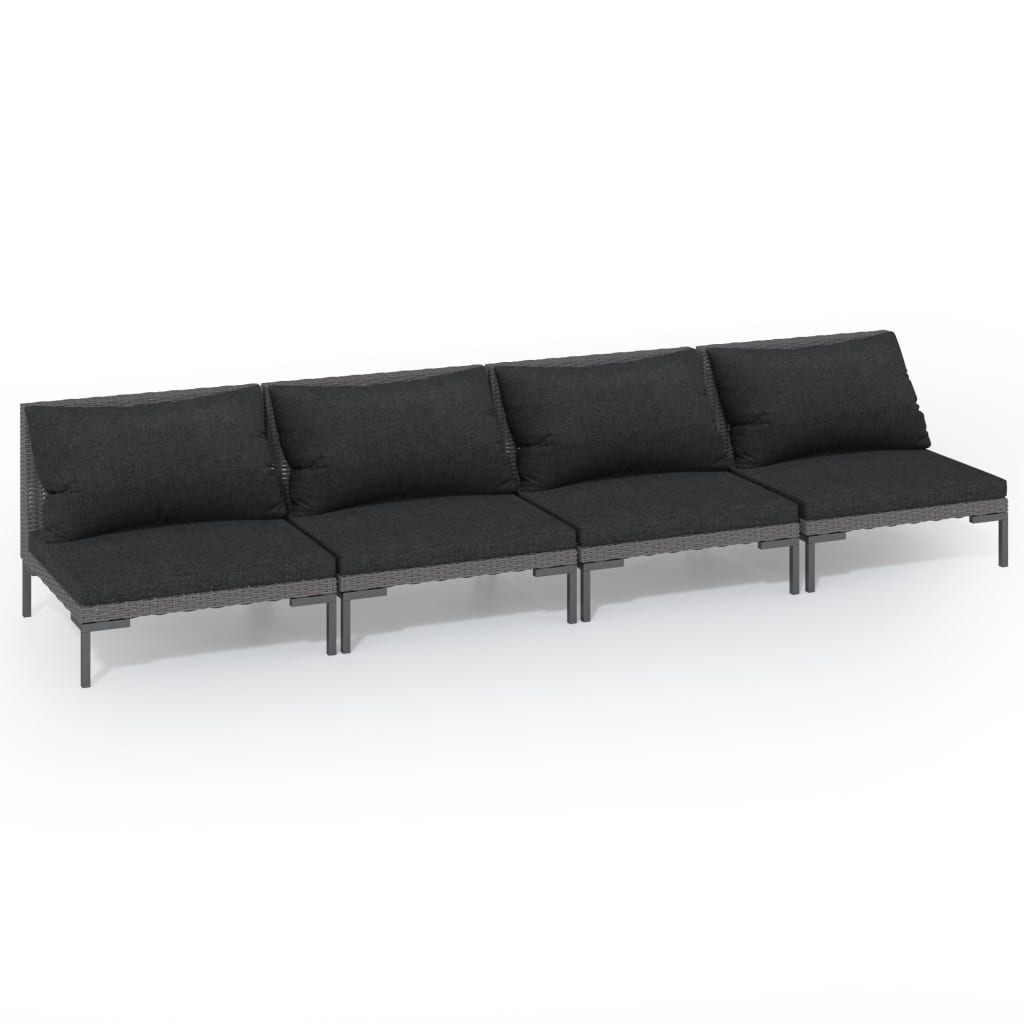 4-delige Loungeset met kussens poly rattan donkergrijs is nu te koop bij PeponiXL, paradijselijk wonen!