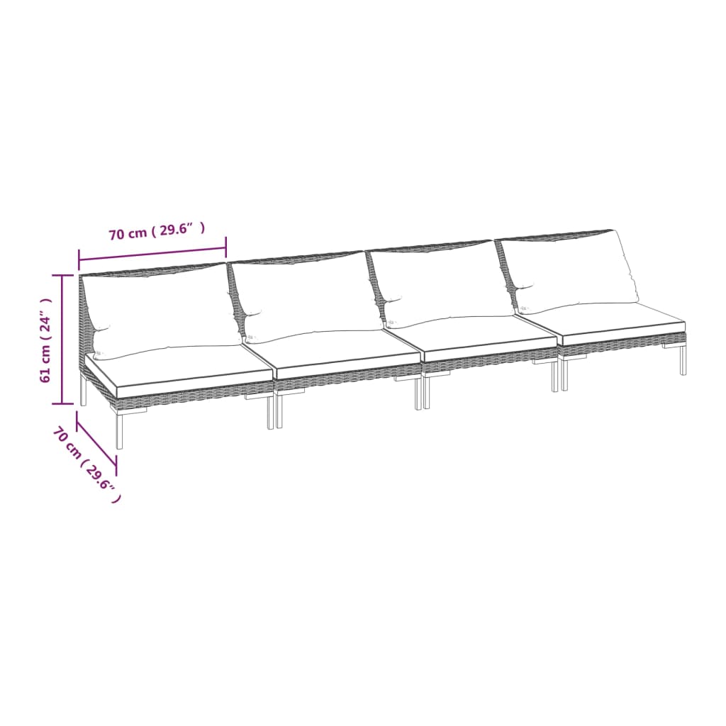 4-delige Loungeset met kussens poly rattan donkergrijs is nu te koop bij PeponiXL, paradijselijk wonen!