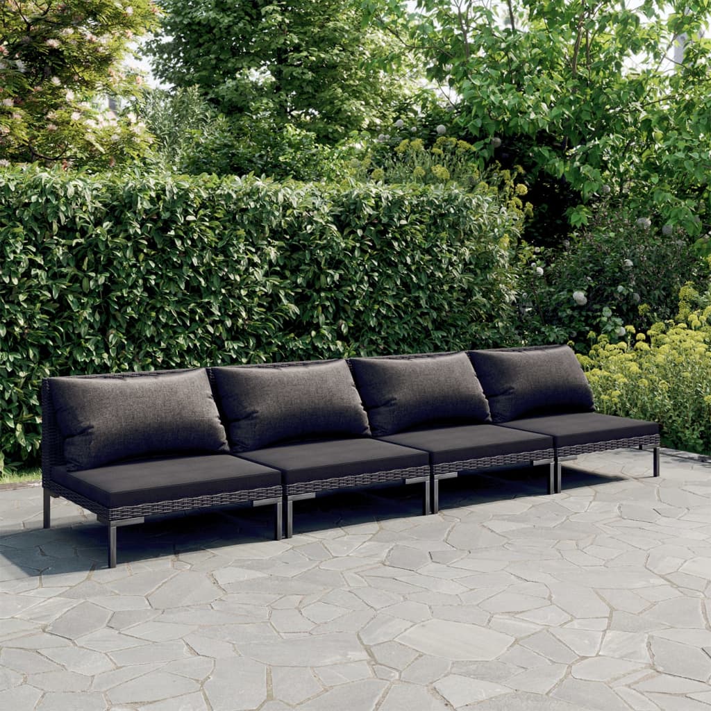 4-delige Loungeset met kussens poly rattan donkergrijs is nu te koop bij PeponiXL, paradijselijk wonen!