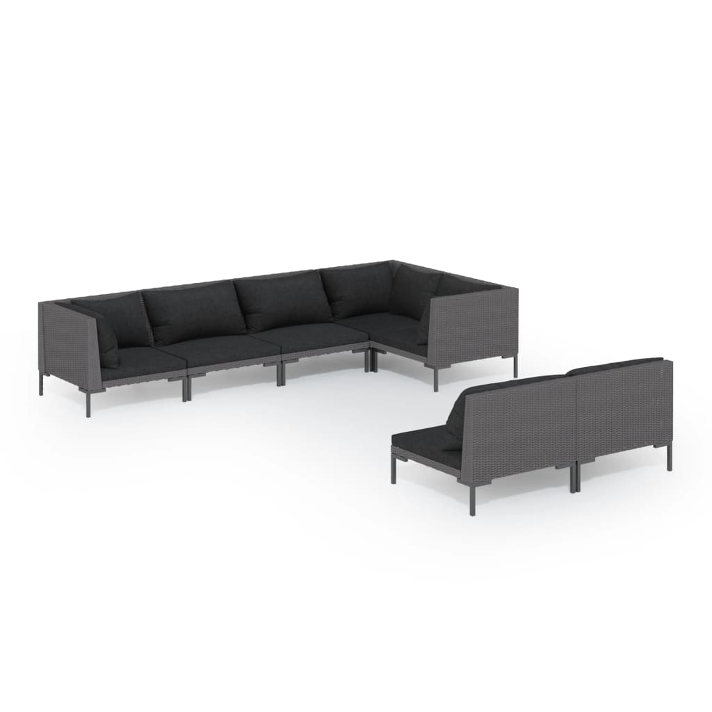 7-delige Loungeset met kussens poly rattan donkergrijs