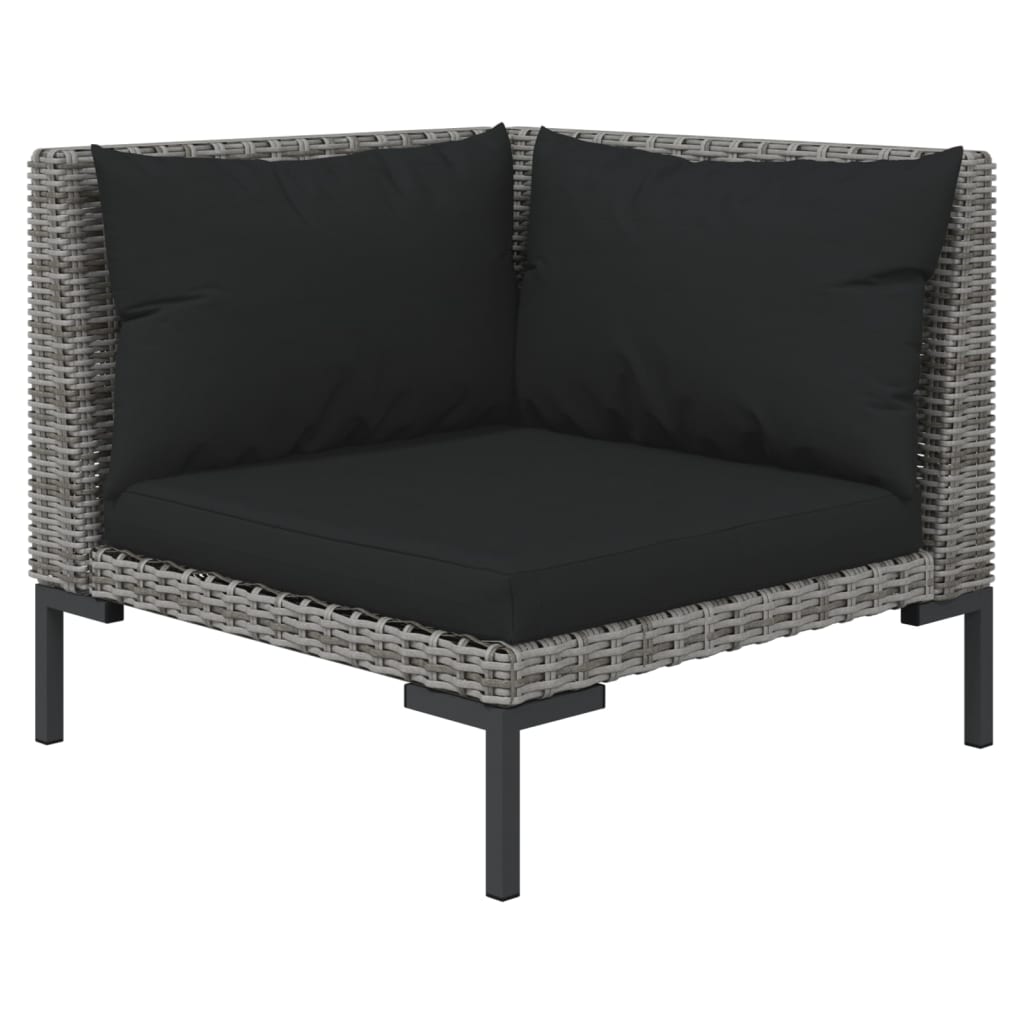 10-delige Loungeset met kussens poly rattan donkergrijs