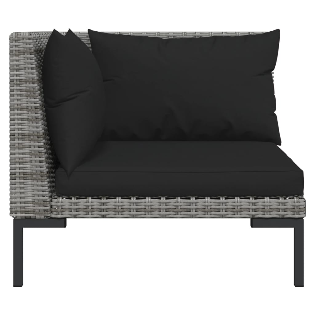 10-delige Loungeset met kussens poly rattan donkergrijs