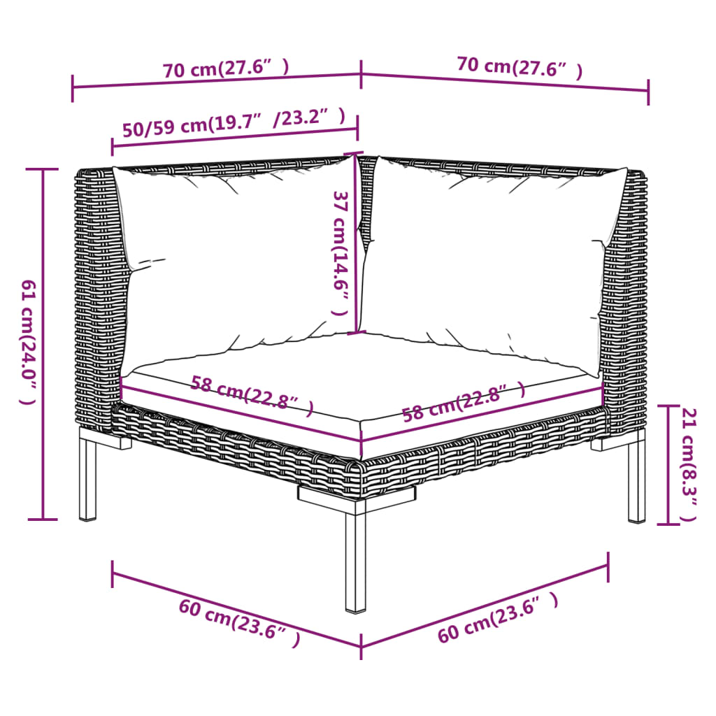 10-delige Loungeset met kussens poly rattan donkergrijs