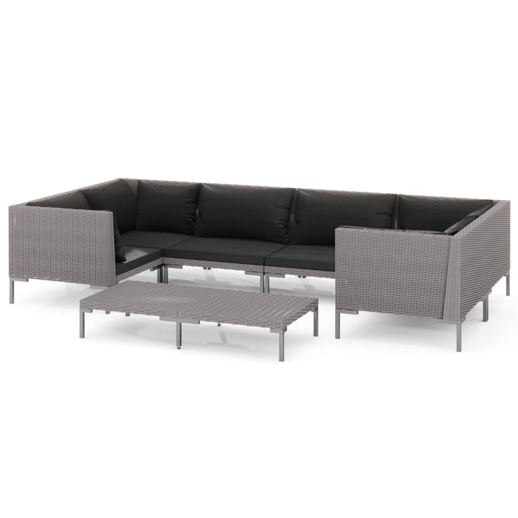 7-delige Loungeset met kussens poly rattan donkergrijs is nu te koop bij PeponiXL, paradijselijk wonen!