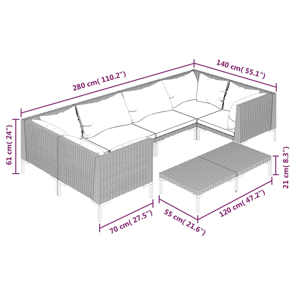 7-delige Loungeset met kussens poly rattan donkergrijs is nu te koop bij PeponiXL, paradijselijk wonen!