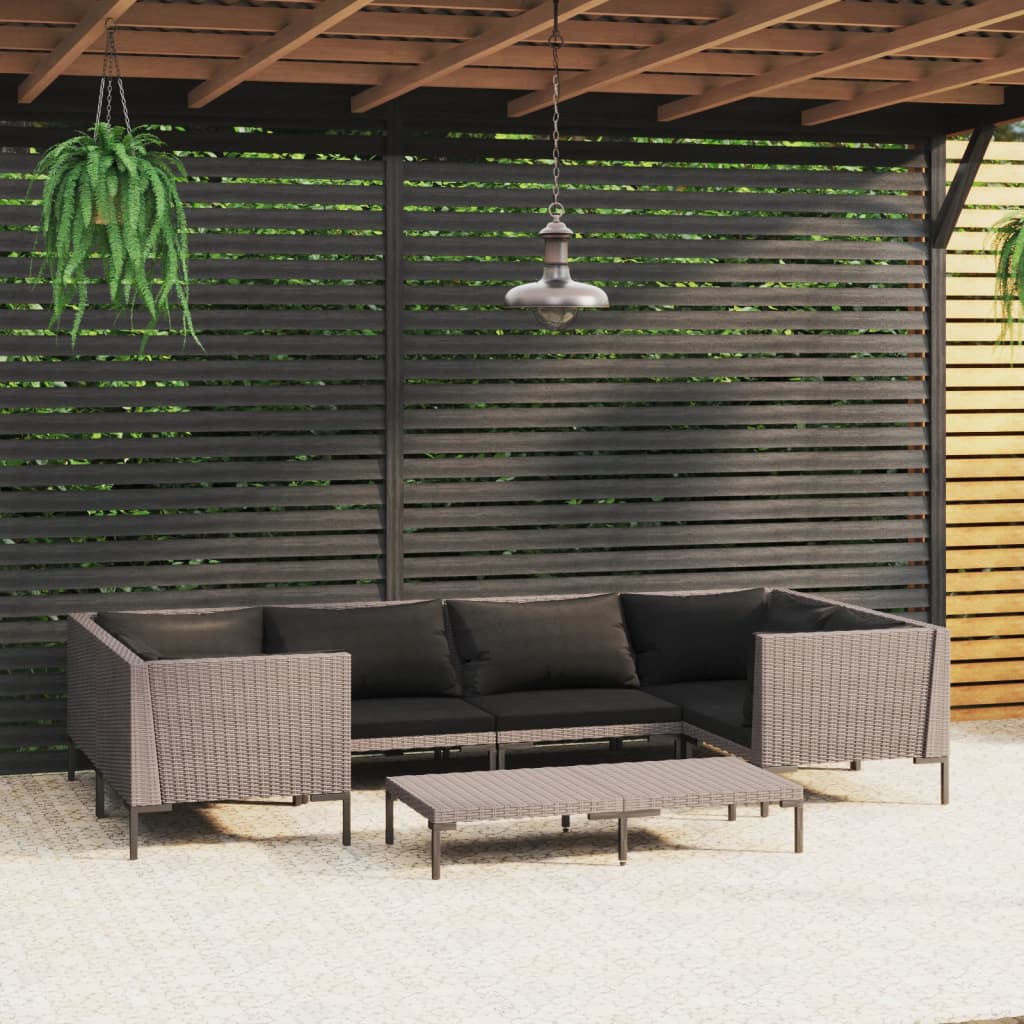 7-delige Loungeset met kussens poly rattan donkergrijs is nu te koop bij PeponiXL, paradijselijk wonen!