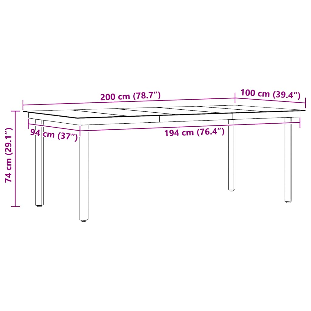 Tuintafel 200x100x74 cm staal en glas zwart is nu te koop bij PeponiXL, paradijselijk wonen!