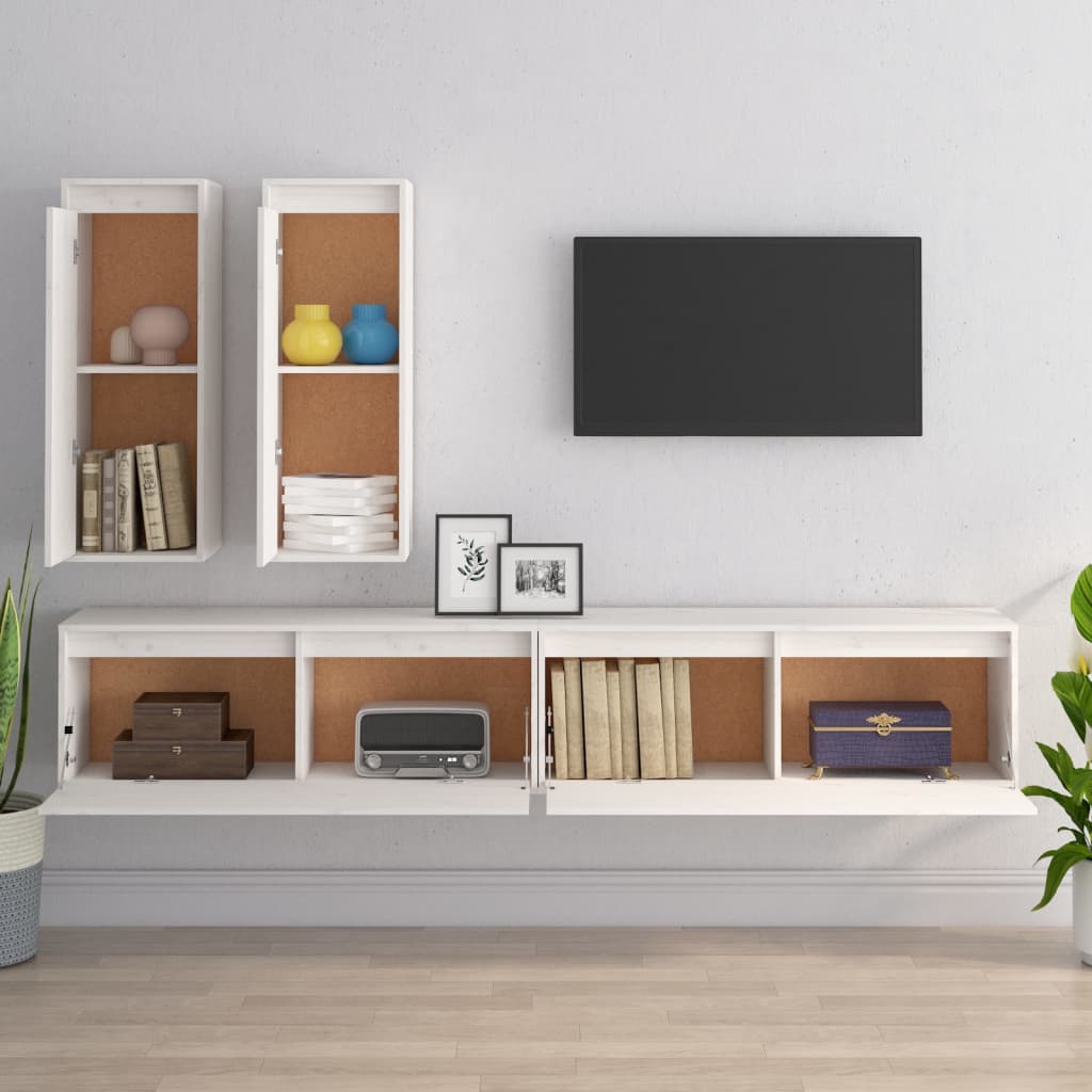 Tv-meubelen 4 st massief grenenhout wit is nu te koop bij PeponiXL, paradijselijk wonen!