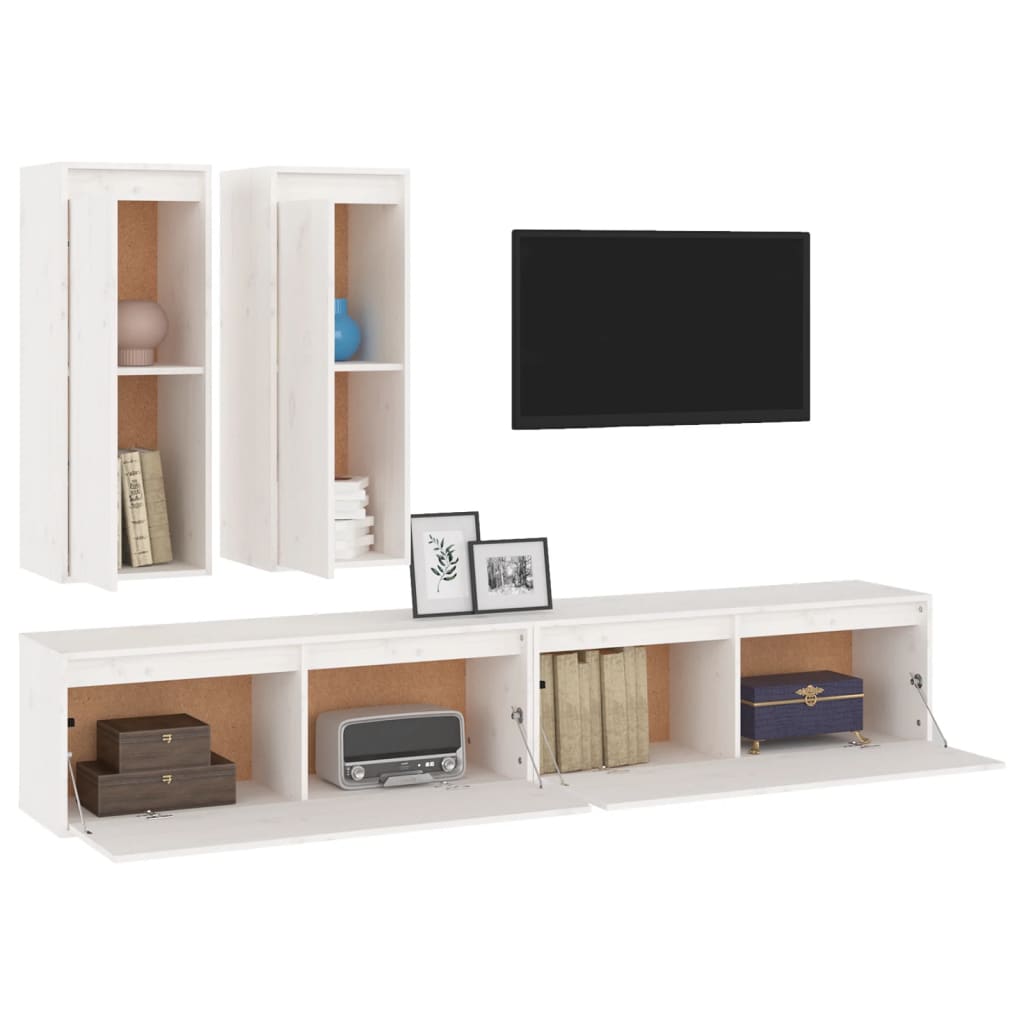 Tv-meubelen 4 st massief grenenhout wit is nu te koop bij PeponiXL, paradijselijk wonen!