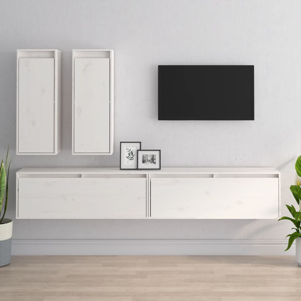 Tv-meubelen 4 st massief grenenhout wit is nu te koop bij PeponiXL, paradijselijk wonen!