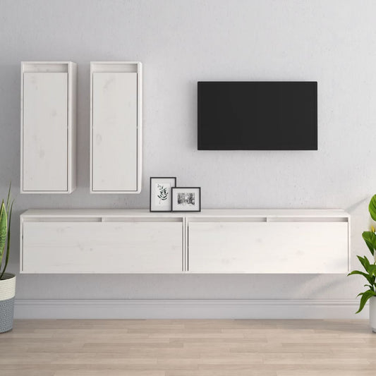 Tv-meubelen 4 st massief grenenhout wit is nu te koop bij PeponiXL, paradijselijk wonen!
