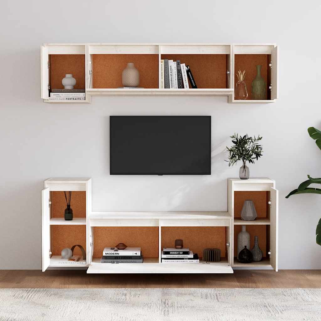 Tv-meubelen 6 st massief grenenhout wit is nu te koop bij PeponiXL, paradijselijk wonen!