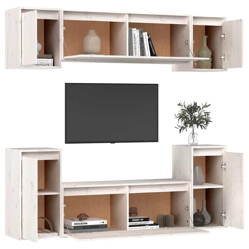 Tv-meubelen 6 st massief grenenhout wit is nu te koop bij PeponiXL, paradijselijk wonen!
