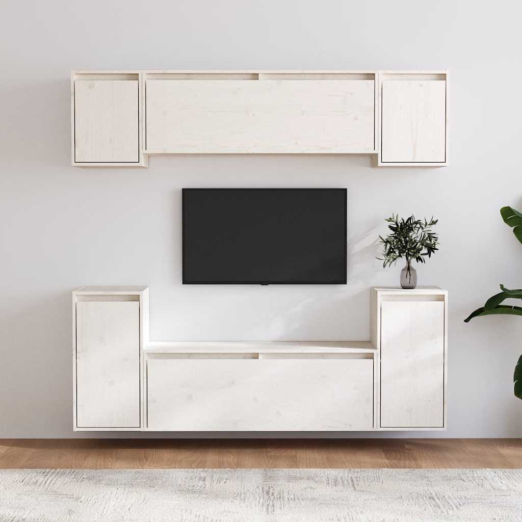 Tv-meubelen 6 st massief grenenhout wit is nu te koop bij PeponiXL, paradijselijk wonen!